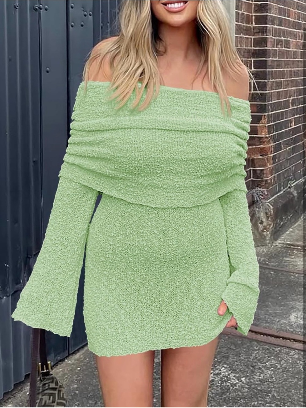 NWOT Off the Shoulder Beach Cover Up Sheer Mini Dress Light Green L